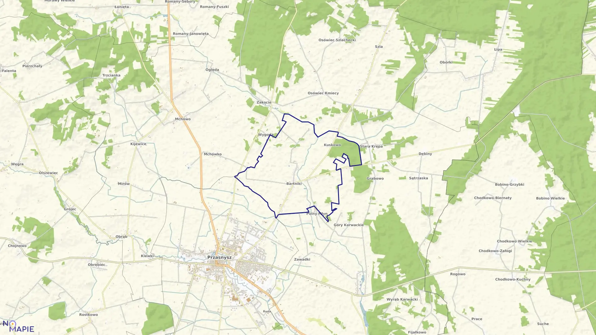 Mapa obrębu BARTNIKI w gminie Przasnysz