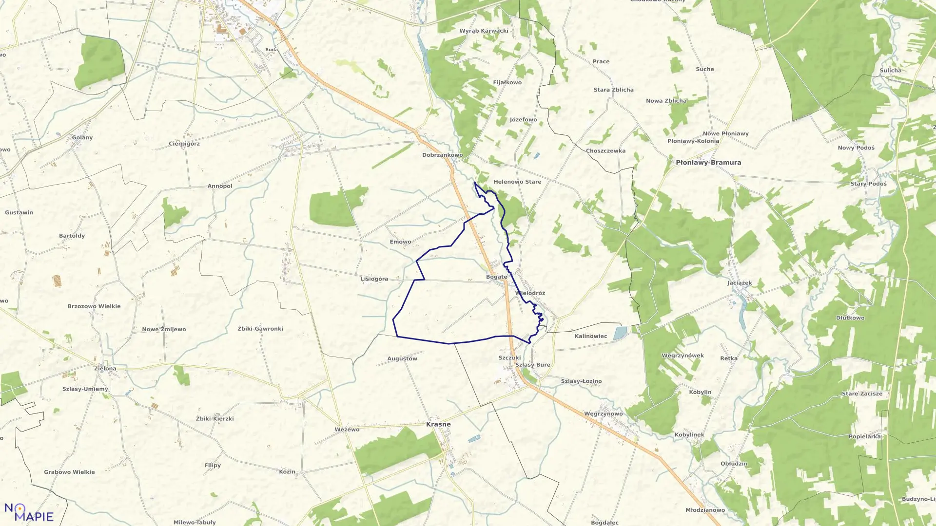 Mapa obrębu BOGATE w gminie Przasnysz