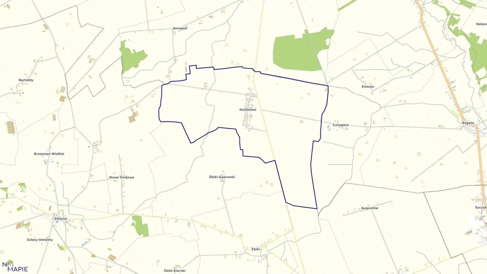 Mapa obrębu GOSTKOWO w gminie Przasnysz