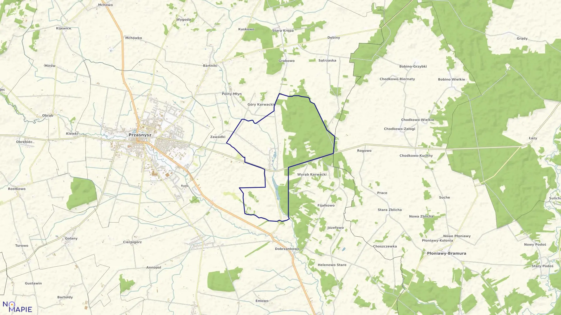 Mapa obrębu KARWACZ w gminie Przasnysz