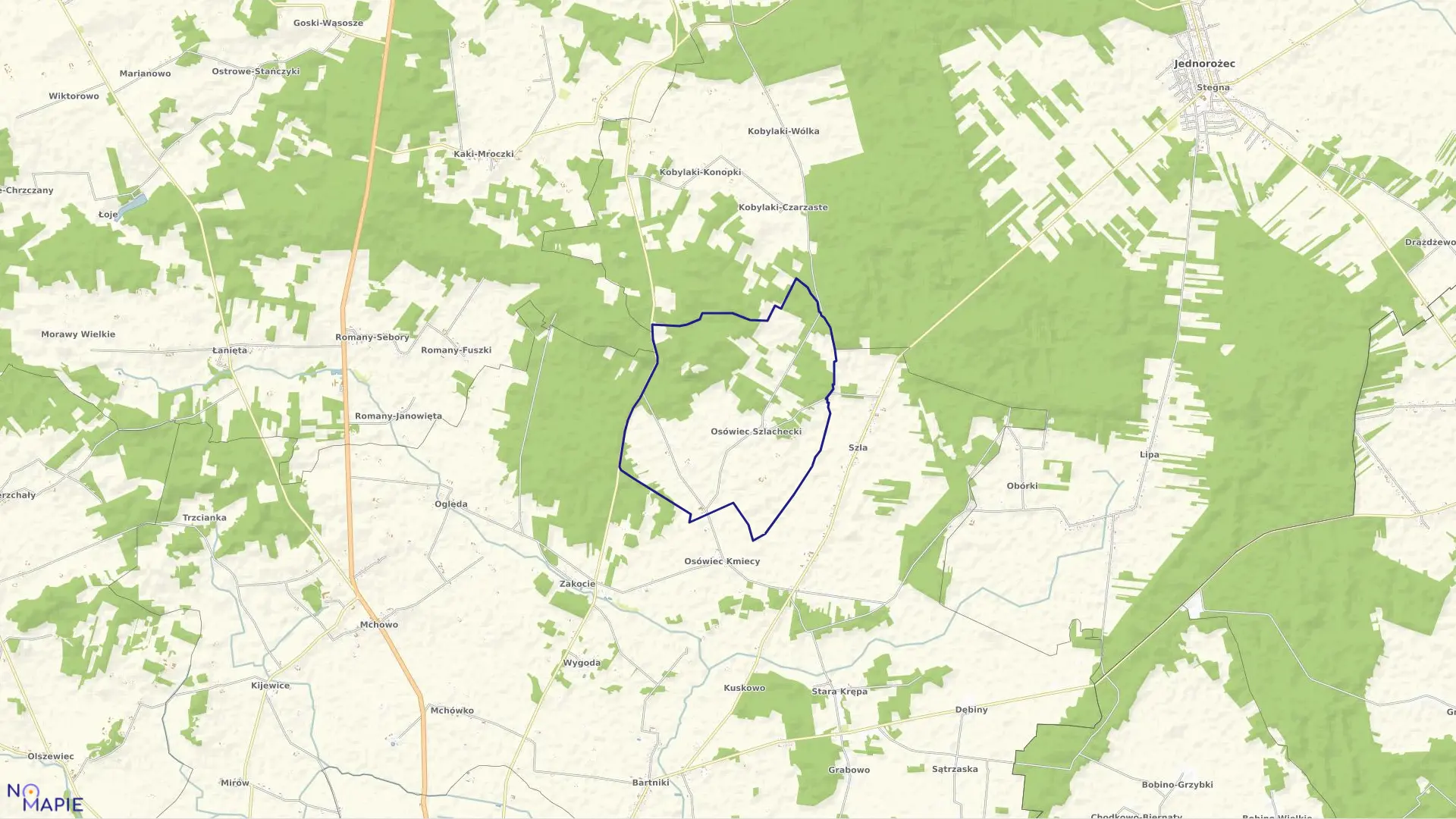 Mapa obrębu OSÓWIEC SZLACHECKI w gminie Przasnysz