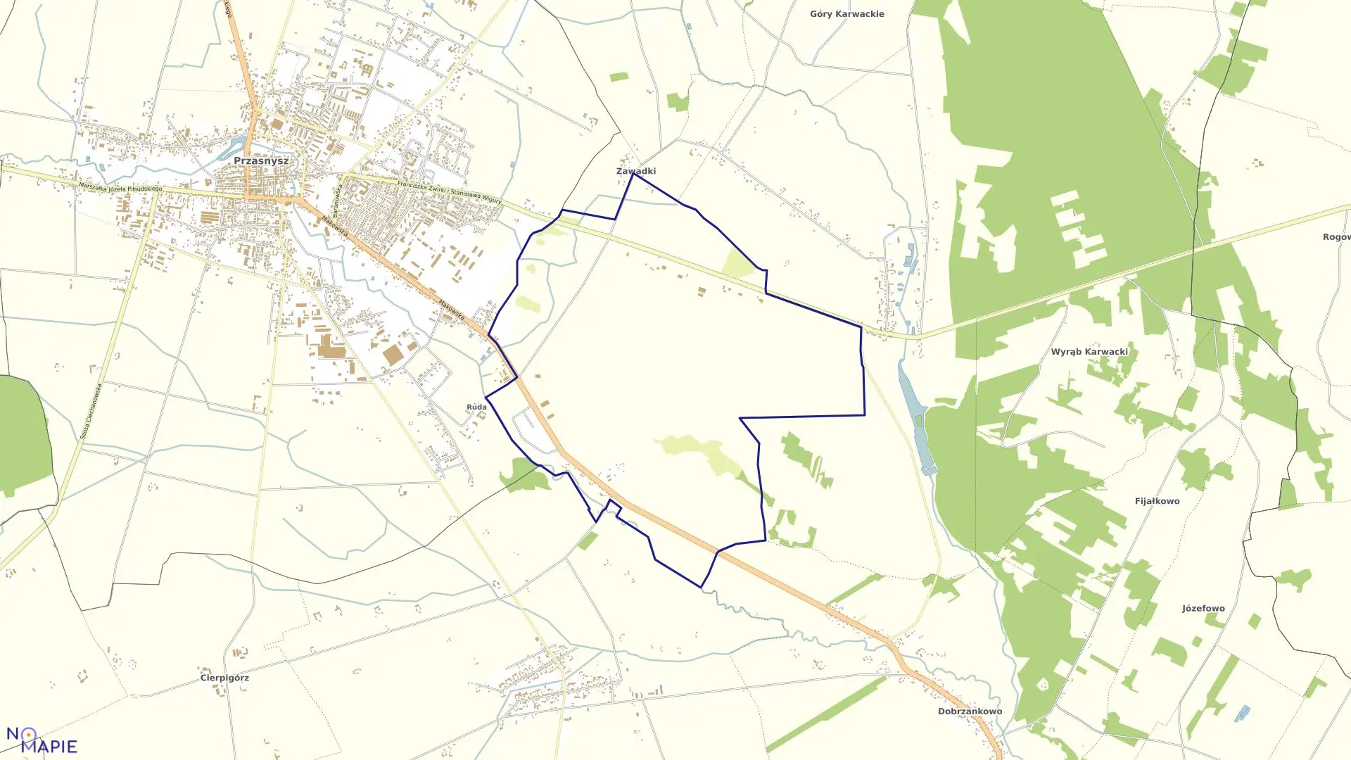 Mapa obrębu SIERAKOWO w gminie Przasnysz