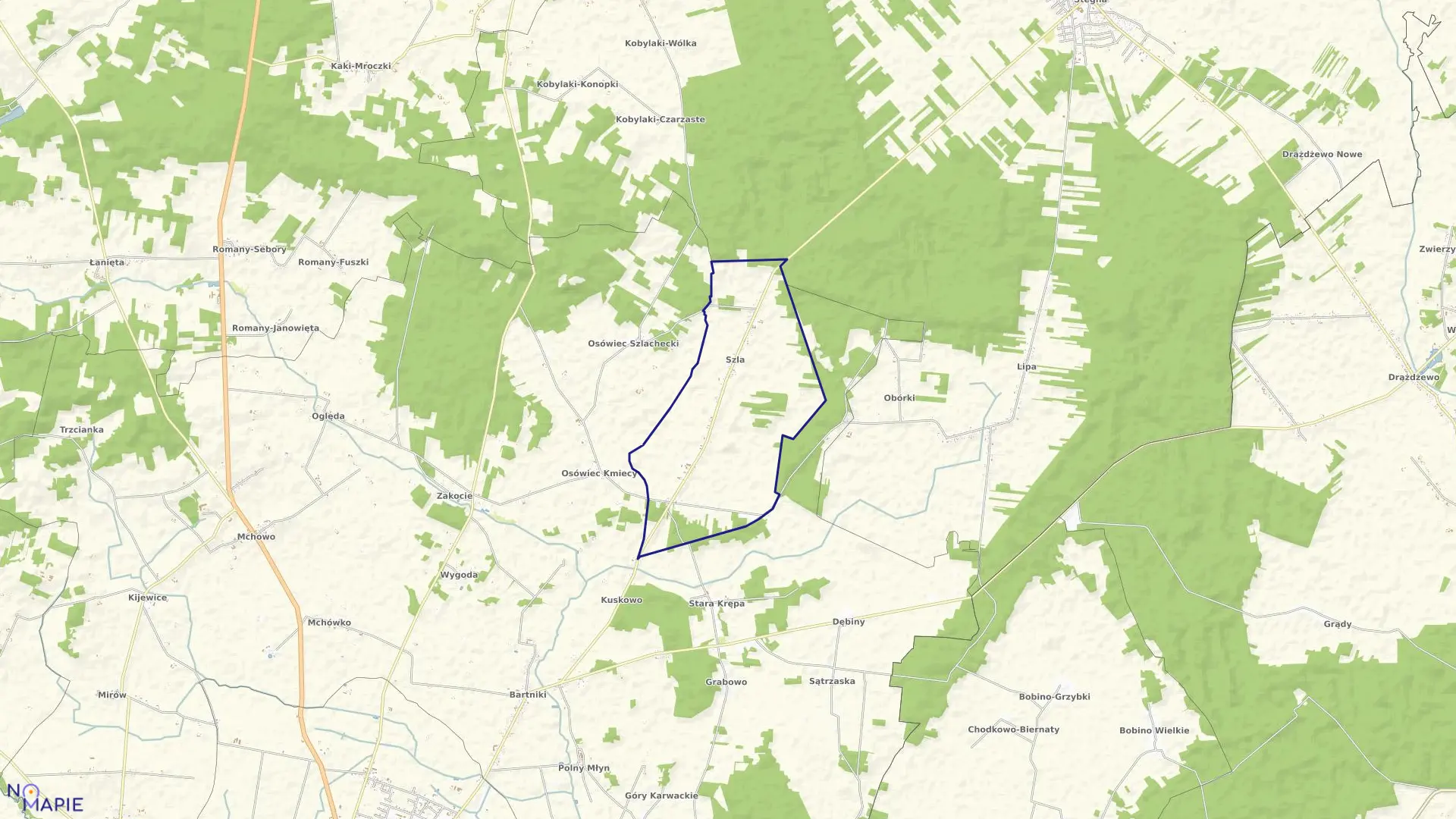 Mapa obrębu SZLA w gminie Przasnysz